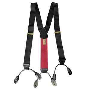 Vintage Trafalgar men’s dress suspenders black burgundy brass elastic adjustable